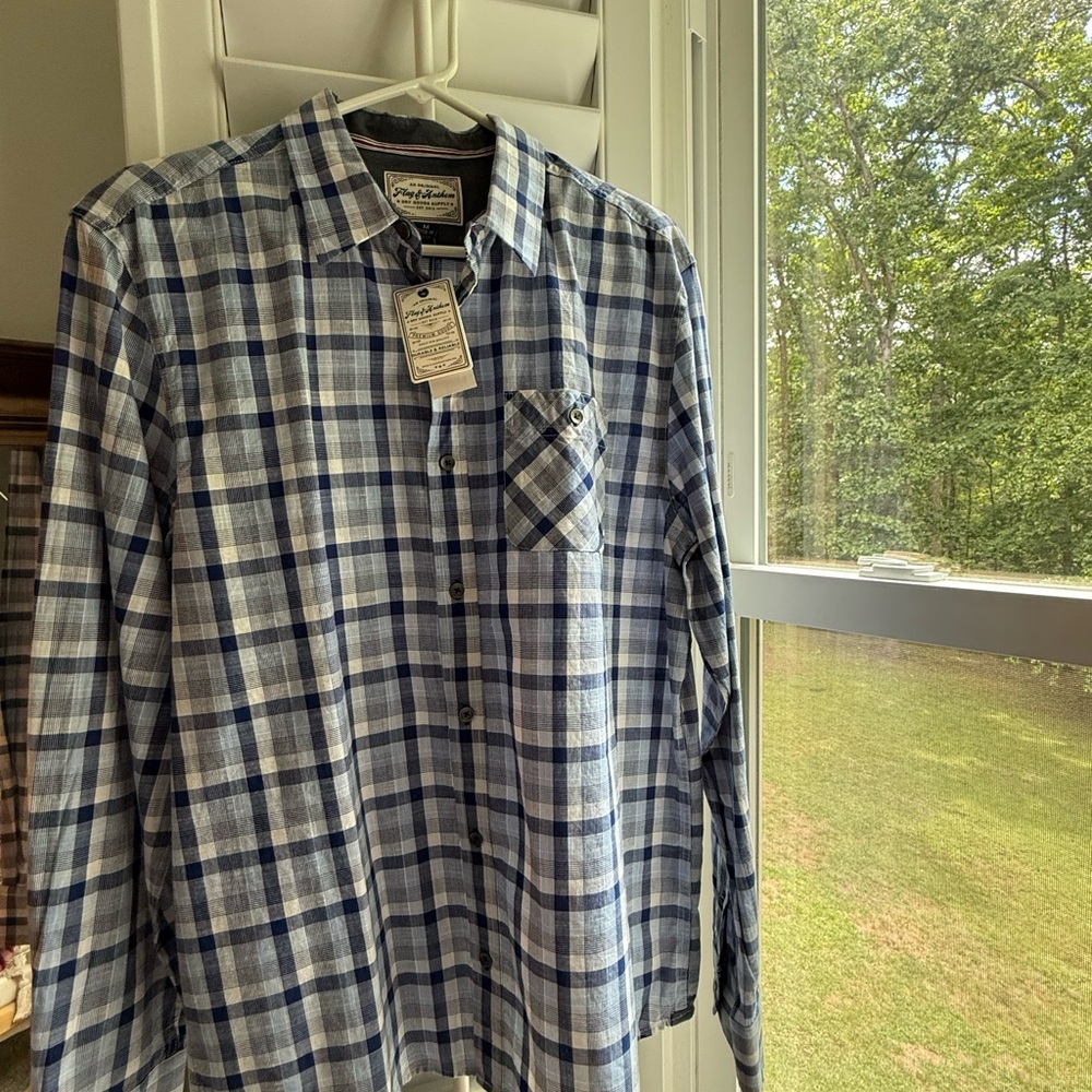 Blue and White Plaid Men's Shirt